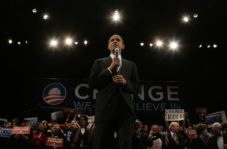 Barack Obama ved valgfesten i South Carolina. 