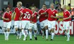Vejles spillere jubler over en scoring mod Brøndby i en superligakamp, da Vejle var i den bedste række i 2006. 