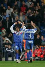 Getafe's målscorer Ikechukwu Uche (tv) jubler med David Belenguer, der satte gang i det måludløsende kontraangreb. 