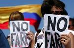 I begyndelsen af februar blev der flere steder i verden afholdt demonstrationer mod den columbianske oprørsgruppe FARC. Her der det demonstranter i Uruguays hovedstad Montevideo. 