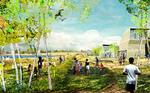 Tanken bag det nye byområde er ikke mindst, at landskabets kvaliteter også skal være tilgængelige for beboerne, selv om de bor i en by. Skellet mellem land og by udviskes. Illustration: Nord Arkitekter 
