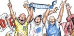 Tre fans anbefaler deres egen klub. Tegning: Jakob Tolstrup. 