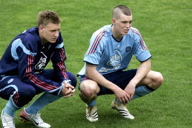 Nicklas Bendtner og Daniel Agger nåede at spille 10 landskampe sammen, inden Agger blev fodskadet sidste efterår. Arkivfoto. 