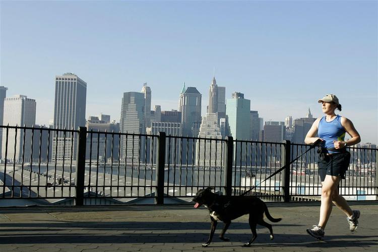 Manhattans skyline ses fra Brooklyn. Københavns skyline når nok aldrig New Yorks højder, men Nordhavn-projektet vil gøre forsøget i det små. Arkivfoto. 