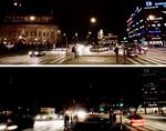 Klokken 20 blev en stor del af lyset på H.C. Andersens Boulevard i København slukket. Det er rådhuset til venstre og Industriens Hus til højre, der går i sort. 