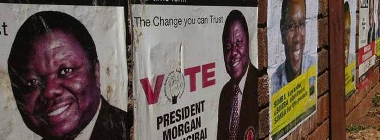 Valgplakater med oppositionens kandidat Morgan Tsvangirai. 