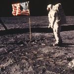Den første mand på Månen, Neil Armstrong, fotograferet af kollega Buzz Aldrin kort efter månelandingen i 1969. Arkivfoto 