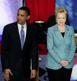 En af os bliver USA's næste præsident, lød budskabet fra Barack Obama (tv) og Hillary Clinton. 