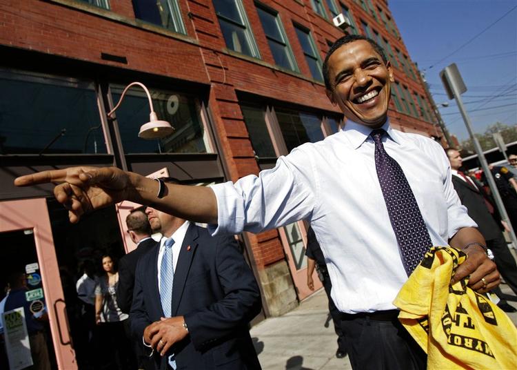 Barack Obama var i dag i Pittsburgh, Pennsylvania, hvor vælgerne stemmer på deres demokratiske favoritkandidat. 