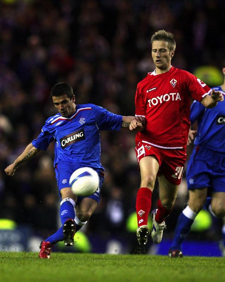 Fiorentinas dansker, Martin Jørgensen, gjorde en god figur i kampen mod Glasgow Rangers. 
