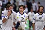 Mattias Gustafsson, Fredrik Lindahl og Kristian Svensson ærgrer sig efter det sammenlagte finalenederlag til HSG Nordhorn. 