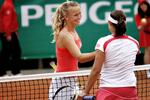 Caroline Wozniacki var glad efter sejren over Tamira Paszek fra Østrig. 
