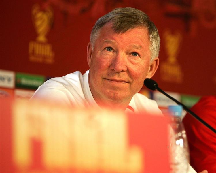 Alex Ferguson ved dagens pressemøde i Moskva forud for onsdagens finale i Champions League mellem Manchester United og Chelsea. 
