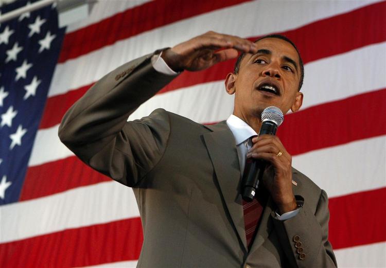 Barack Obama taler til tilhængere i Las Vegas i går. 