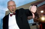 Peter Aalbæk Jensen i Cannes i 2003, hvor han var skuffet over, at dommerne ikke gav Lars von Trier en pris for filmen 'Dogville'. I dag får mediehusene fingeren nedad. 