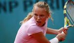 Caroline Wozniacki træner før lørdagens kamp. 
