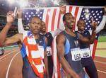 USA's guld i 4x400 meter løb blev i 2000 sikret af (fra venstre) Antonio Pettigrew, Calvin Harrison, Michael Johnson og Alvin Harrison. 