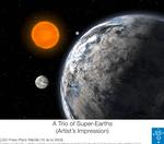 En animeret gengivelse af de tre planeter, der omgiver solen 'HD 40307'. Planeterne har visse fællestræk med vores egen. Foto: ESO PR Photo 19a/08 