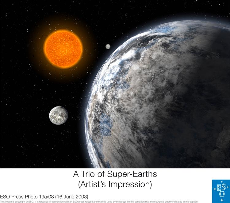 En animeret gengivelse af de tre planeter, der omgiver solen 'HD 40307'. Planeterne har visse fællestræk med vores egen. Foto: ESO PR Photo 19a/08 
