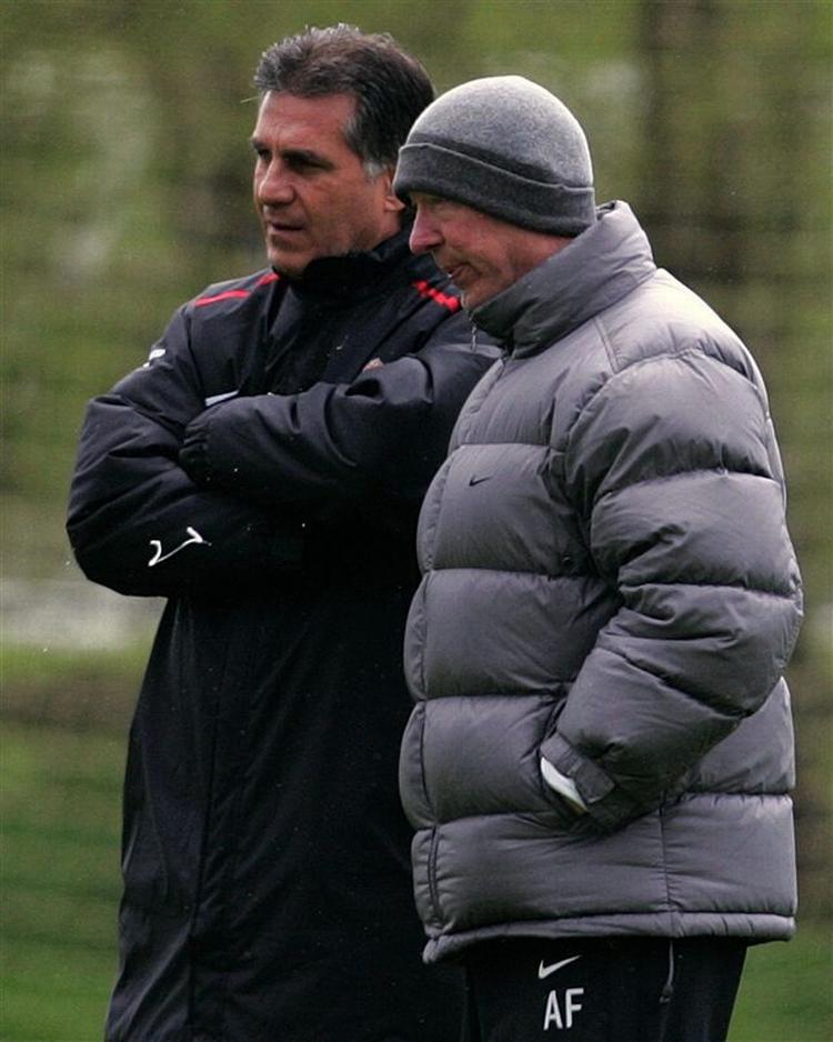 Carlos Queiroz (tv) sammen med Alex Ferguson, som han har arbejdet sammen med af to omgange i Manchester United. 