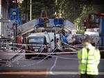 Bombesprængt bus i London efter terrorangrebene i 2005. 