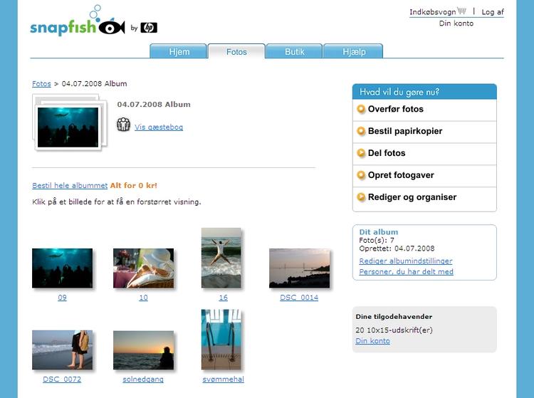På Snapfish.dk er det i højere grad billedfremkaldelse end dit fotoalbum, som er i fokus. Køb, køb, køb! Du er ikke et sekund i tvivl om, at HP med Snapfish.dk forsøger at overtale dig til at investere i alverdens fotofremkaldelser. Dine fotos kan trykkes på alt lige fra pudebetræk til krus. 