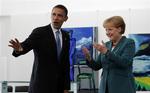 Angela Merkel byder Barack Obama velkommen i Berlin