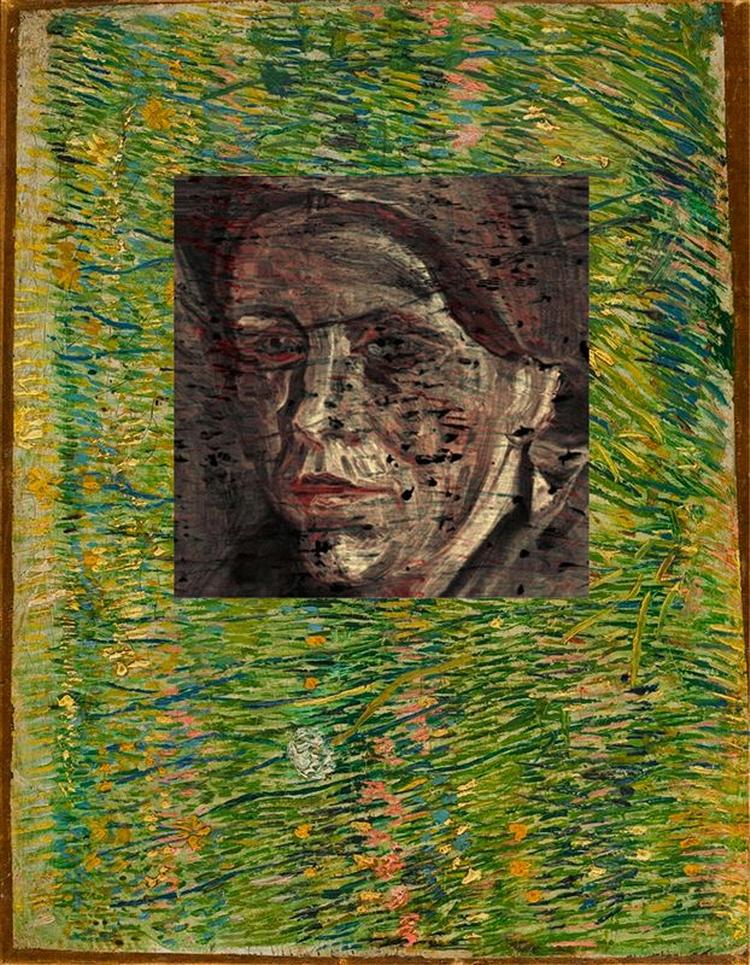 En fotomontage lavet af Delft University of Technology i Holland. Viser det gemte portræt under Vincent van Goghs maleri 'Patch of Grass'. 