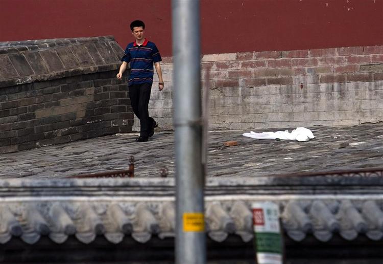 Gerningsstedet på Trommetårnet i Beijing, et populært turistmål i OL-værtsbyen. 