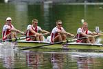 Den danske guldfirer under World Cup i Schweiz 1. juni. Letvægtsroerne tror på, at de høster tre guldmedaljer under OL. Arkivfoto. 