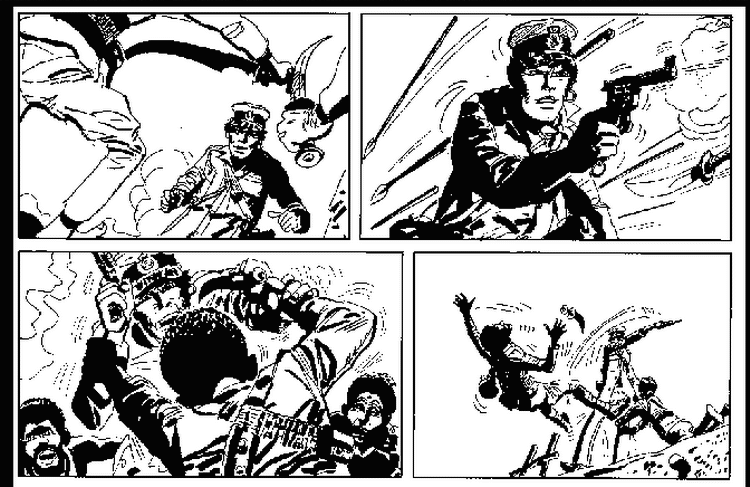 Rabalder. Der bliver skudt, dræbt og undsluppet fra Somalia i nord til de engelske og tyske kolonier længere mod syd i 'Afrikas Horn'.  Illustration fra bindet 