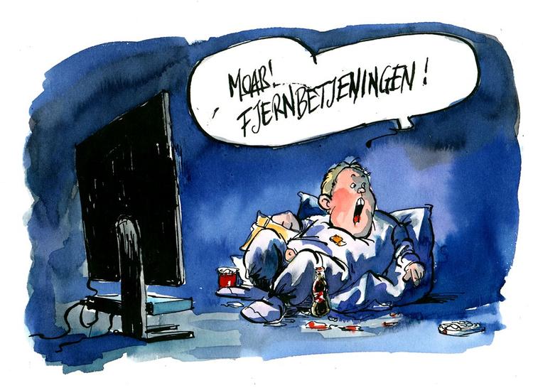 Forældre kan ikke altid se, at deres barn er overvægtigt. Tegning af Roald Als. 