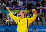 Islands Bjorgvin Pall Gustavsson jubler efter redning i semifinalen mod Spanien. Kan han juble igen i morgen? 