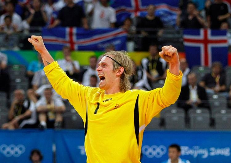 Islands Bjorgvin Pall Gustavsson jubler efter redning i semifinalen mod Spanien. Kan han juble igen i morgen? 