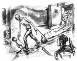 SORT PÅ HVIDT. 'Efter gasningen' af David Olère, 1946. Tegningen hænger på Museet for Ghettoernes Kæmpende, Galilæa, Israel.  Illustration: Fra bogen 