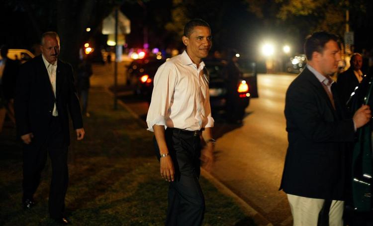 Barack Obama i Kansas City, hvor han overværede sin kone, Michelle Obamas, tale på Det Demokratiske Partis konvent. 