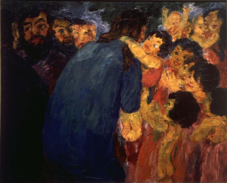 Emil Nolde malede dette billede, Kristus og børnene, i 1920. Maleriet hænger på Museum of Modern Art i New York. 