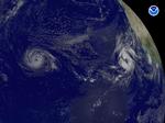 Satellit-foto af Ike (t.v.) og Hannah (t.h.) 