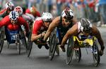 Hvert fjerde år afvikles De Paraolympiske Lege umiddelbart efter De 'normale' Olympiske Lege. Billedet er fra dagens marathon. 