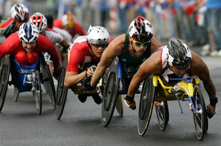 Hvert fjerde år afvikles De Paraolympiske Lege umiddelbart efter De 'normale' Olympiske Lege. Billedet er fra dagens marathon. 