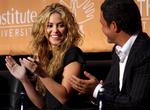Shakira til konference på Columbia University i New York onsdag. 