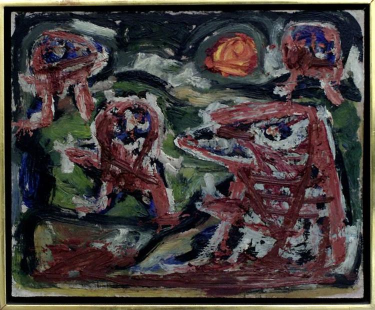 Jorn-komposition uden titel fra begyndelsen af 1940erne. 37 x 30 cm, olie på lærred. 