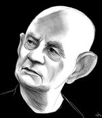 Den svenske dramatiker Lars Norén er ikke nødvendigvis nogen charmetrold - men altid et godt drama eller slagsmål værd. Se tegningen i stor størrelse nederst. Tegning: Anne-Marie Steen Petersen 