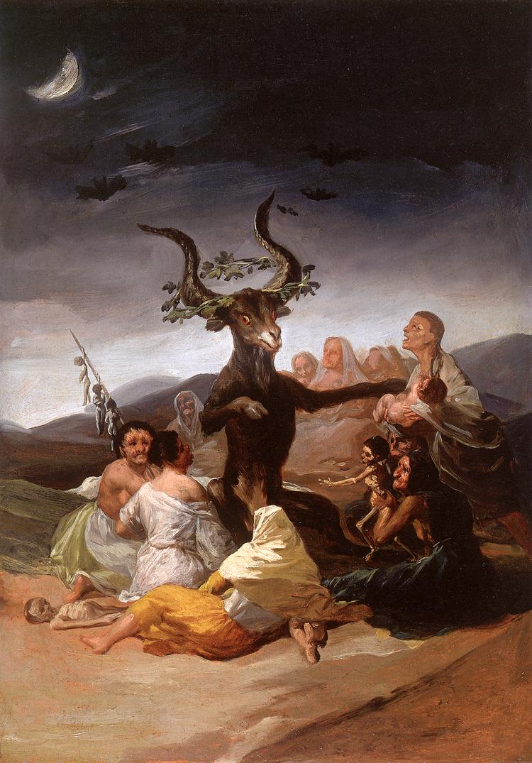 HEKSE- SABBAT. Eller 'Aquelarre' af Francisco de Goya pryder forsiden af 'Eksemplariske noveller'.  Illustration: Fra bogen 