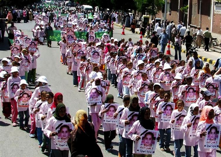 A rally in Egypt in 2007 after the death of a 10-year-old girl who was being genitally mutilated. The practice, which has no base in religion, has been banned by the Egyptian health and religious authorities. 