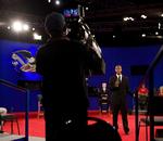 Billede fra prøver i det studie, hvor debatten skal foregå. 