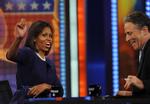 Michelle Obama, der er gift med den demokratiske præsidentkandidat, Barack Obama, var i går gæst i 'The Daily Show'. Arkivfoto. 