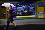 Fodgænger i Tokyo i går. Nikkey lå med røde tal det meste af dagen, men endte med et lille plus. 