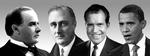 William McKinley (nr. 1 fra venstre) indledte den første republikanske æra i 1896. Franklin D. Roosevelt (nr. 2 fra venstre) indledte en ny demokratisk epoke i 1932, mens Richard Nixon tog hul på den seneste republikanske epoke i 1968. Foto: AP 