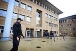 Police guarding the Glostrup Court which returned a verdict of guilty on two young men charged with preparing a terrorist attack. 